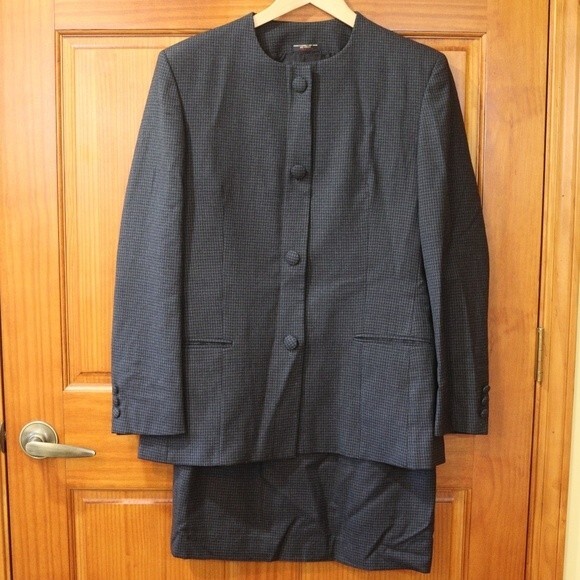 Mark Shale Vintage Charcoal Gingham Skirt Suit with Oriental Style Jacket 12 - Picture 2 of 15